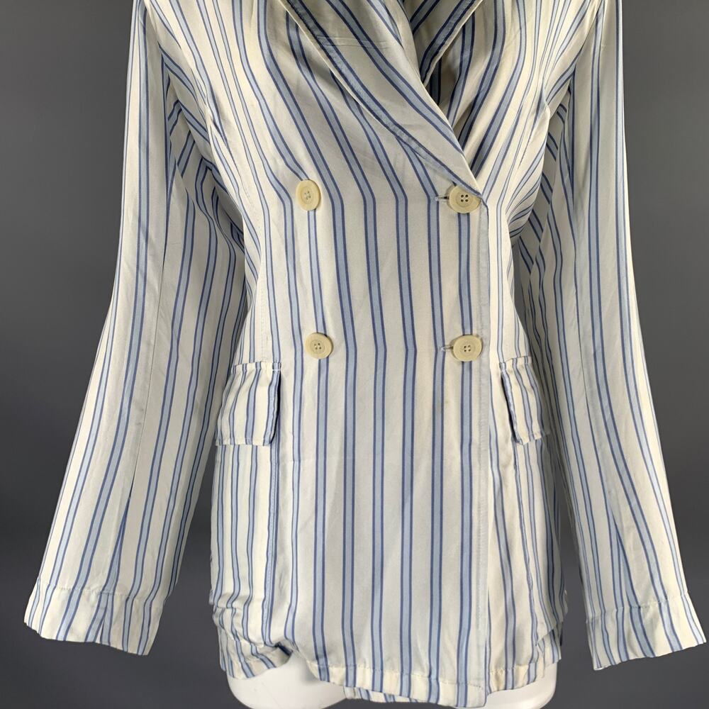 DRIES VAN NOTEN Size S White Light Blue Silk Stripe Peak Lapel Blazer - Picture 2 of 9